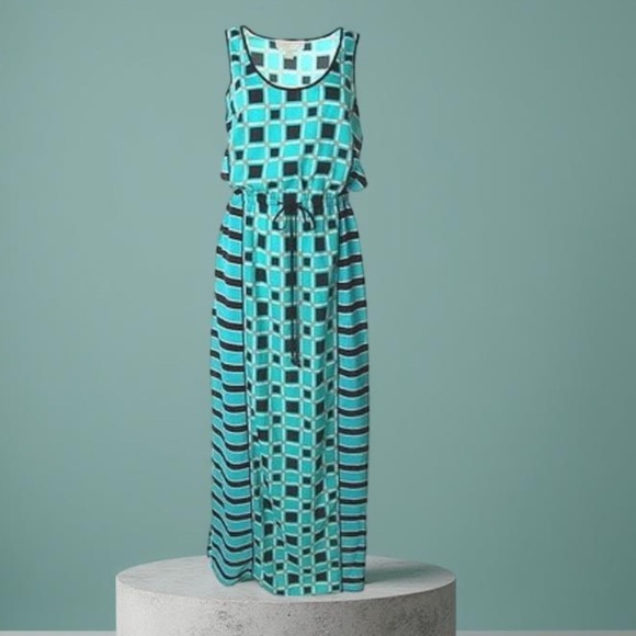 Michael Kors Dark Black & Green Checkered & Striped dress Size PL NWOT - Picture 7 of 10